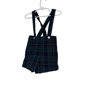 Vtg Imp originals green tartan plaid wool overall shorts boys sz 3T holiday